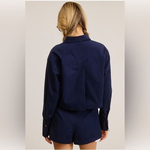 925. CHIC 2 PIECE SET BUTTON DOWN SHIRT AND SKORT- NAVY BLUE - Picture 2 of 5